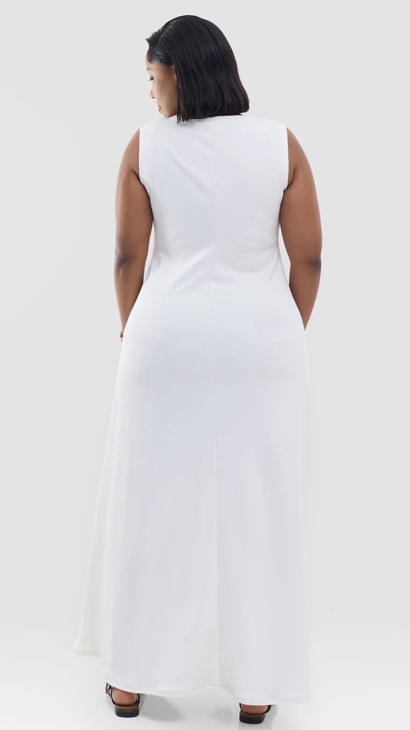Vivo Maxi Dress in Stretch Rib - Off White