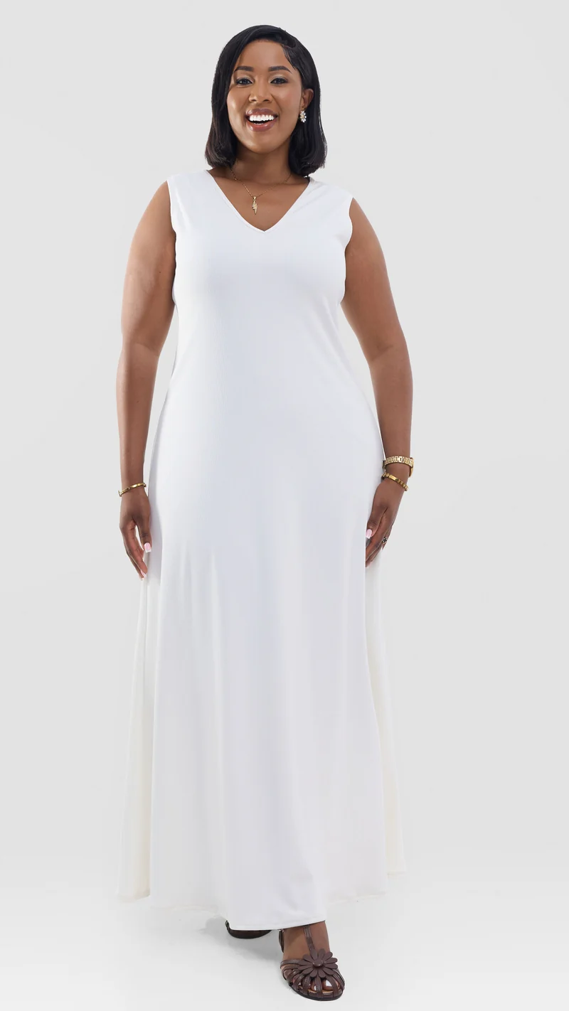 Vivo Maxi Dress in Stretch Rib - Off White