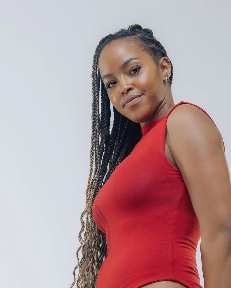 Vivo X This Is Essential Sleeveless High Neck Bodysuit - Red