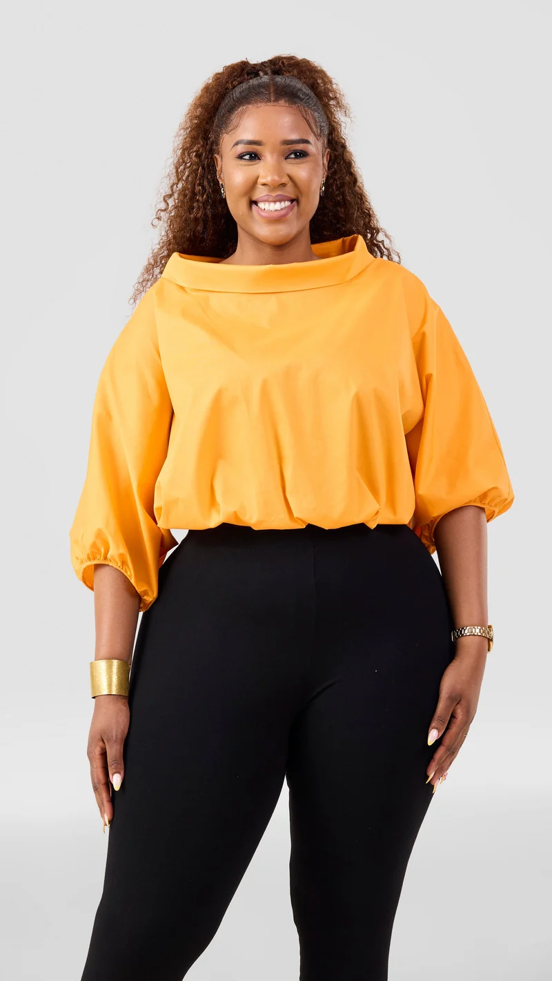 Vivo Lulu Drawstring Top in Cotton - Light Orange