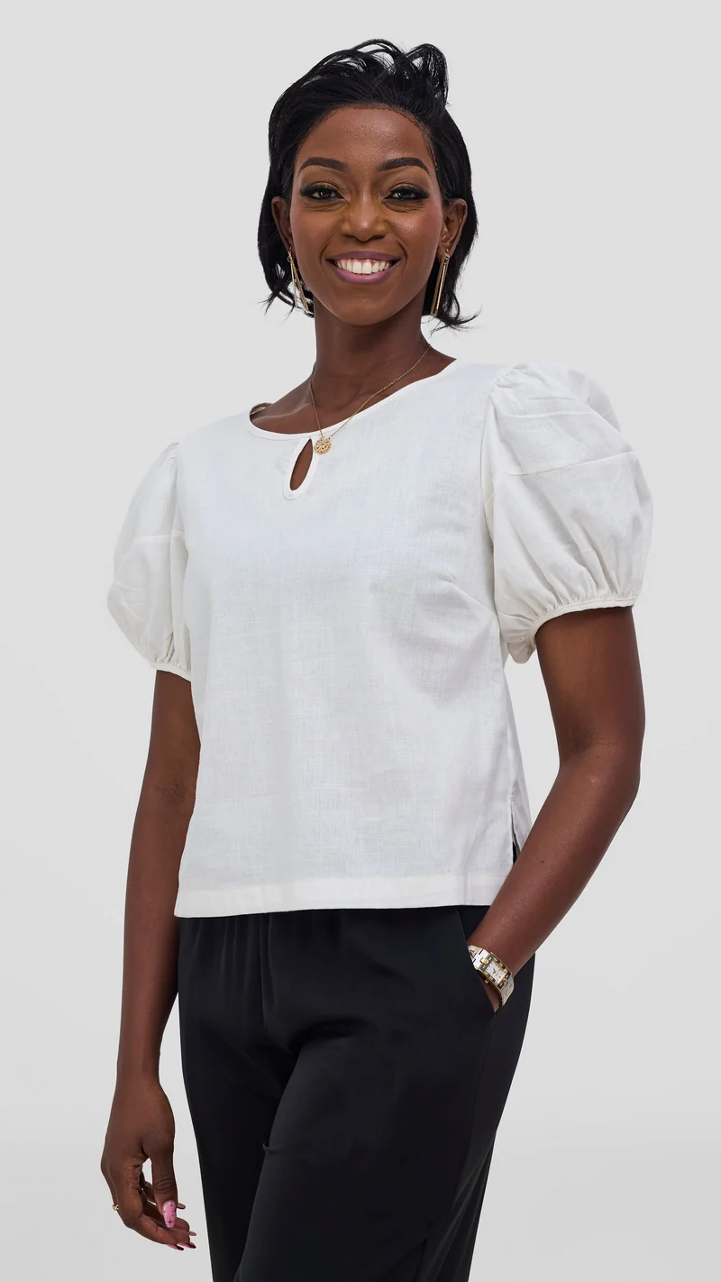Vivo Lulu Bubble Sleeve Top - Off White