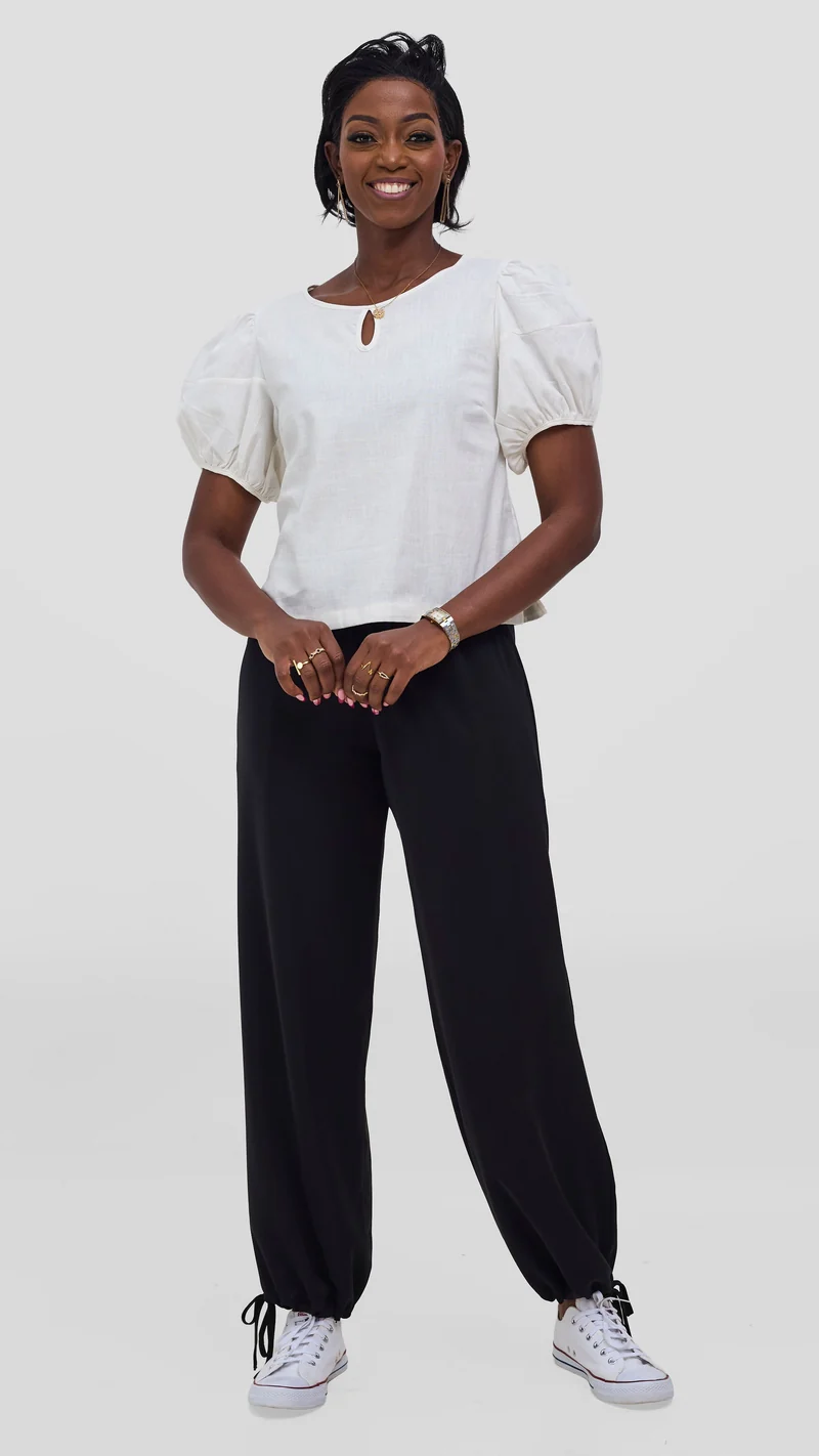 Vivo Lulu Bubble Sleeve Top - Off White
