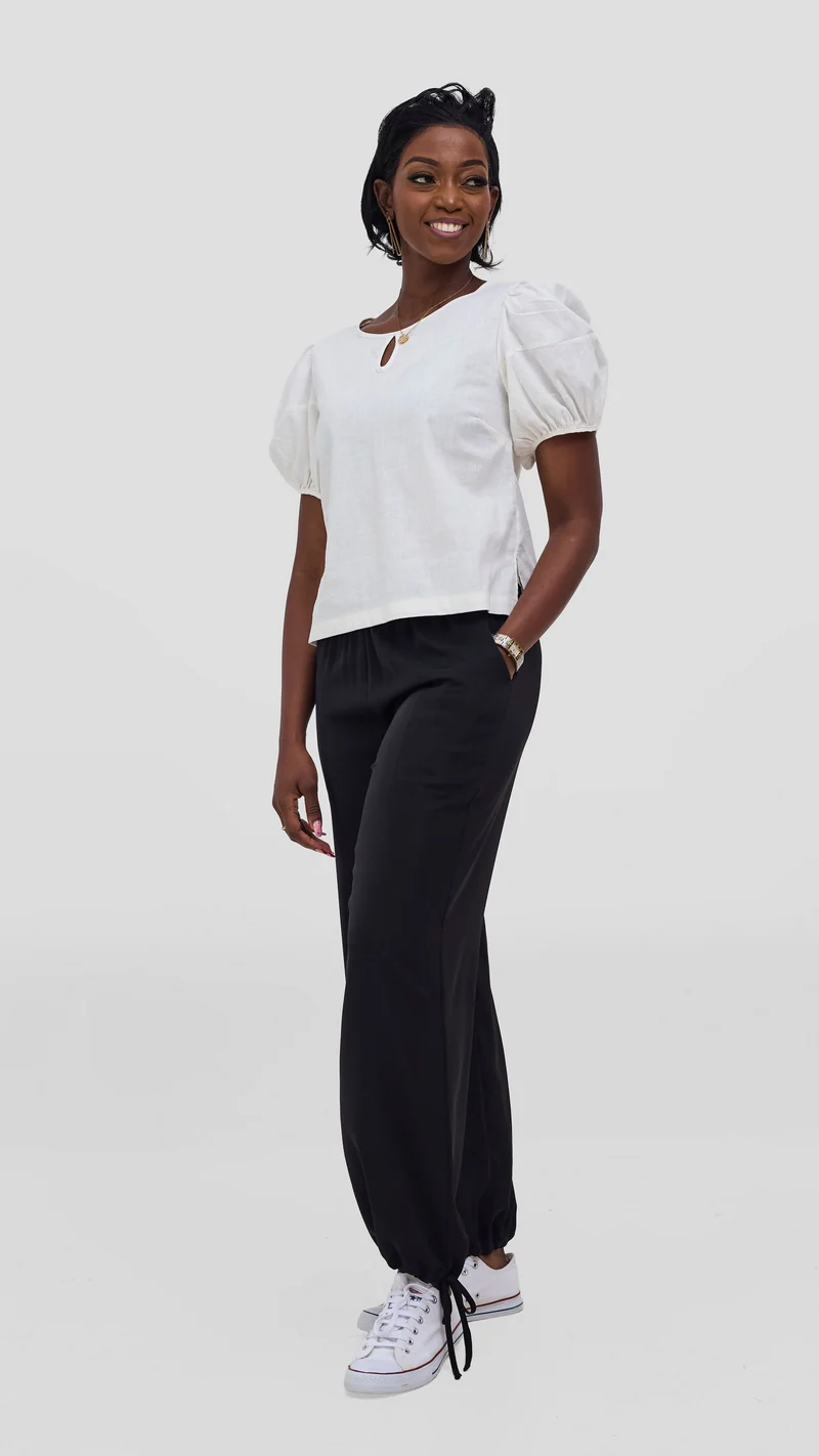 Vivo Lulu Bubble Sleeve Top - Off White