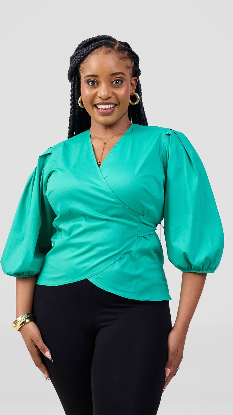 Vivo 3/4 Sleeve Wrap Top in Cotton - Sea Green