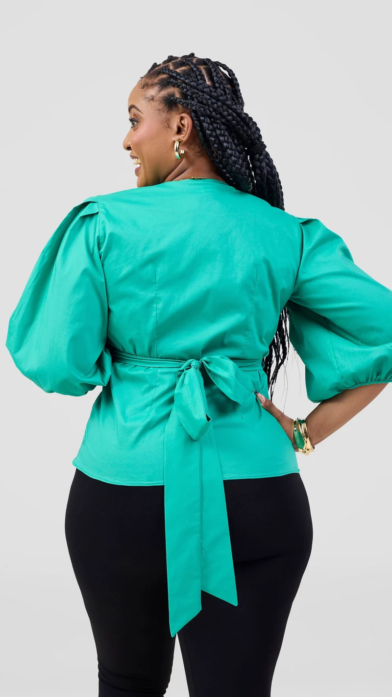 Vivo 3/4 Sleeve Wrap Top in Cotton - Sea Green