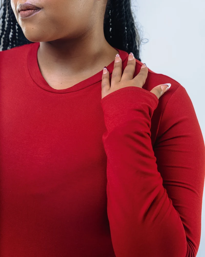 Vivo X This Is Essentials Long Sleeve Crew Neck Bodysuit - Red