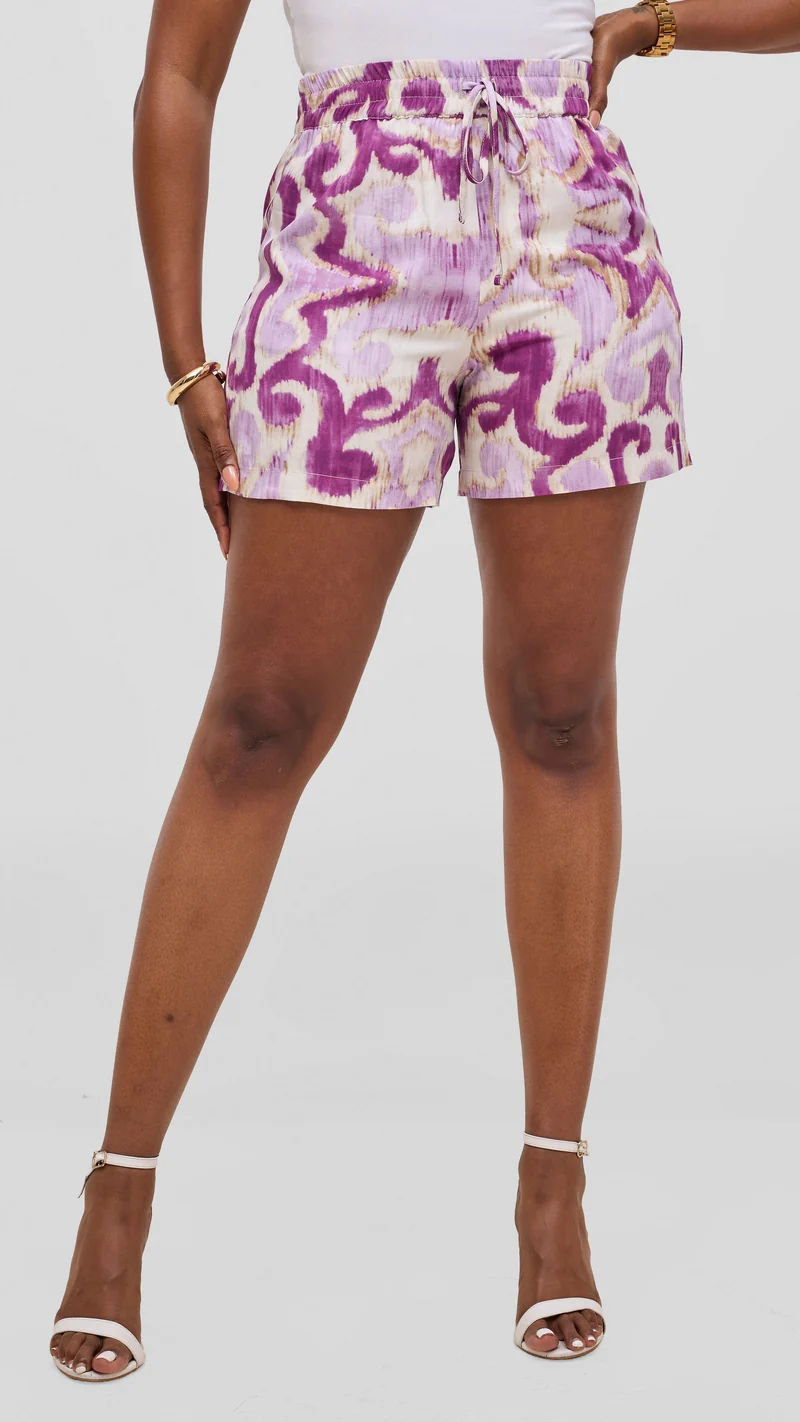 Vivo Talia Kimono & Shorts Set - Lilac / Purple Print