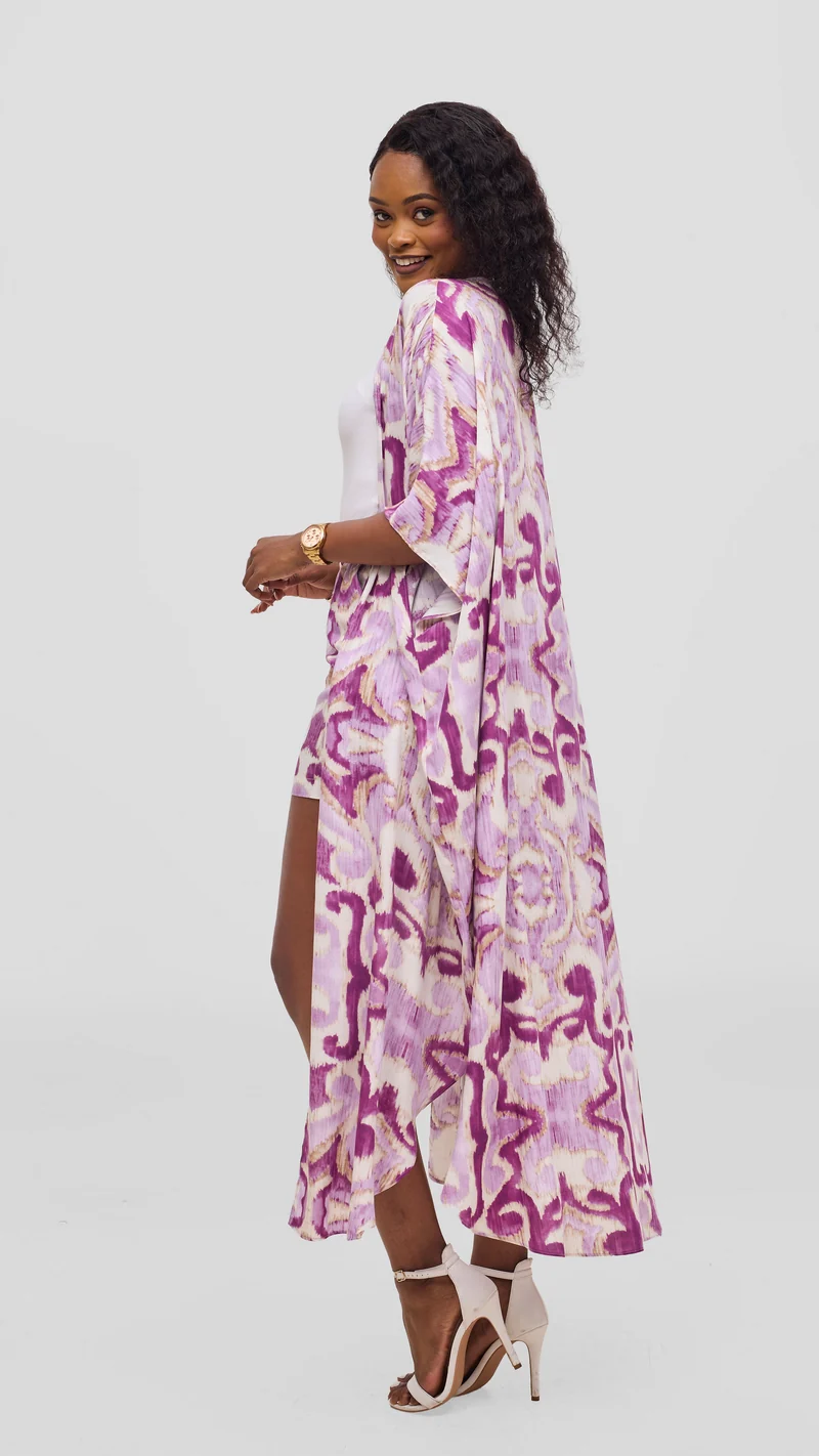 Vivo Talia Kimono & Shorts Set - Lilac / Purple Print