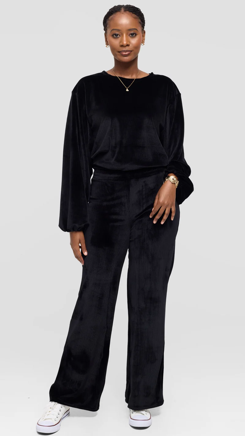 Vivo Studio Drawstring Pants in Velvet - Black