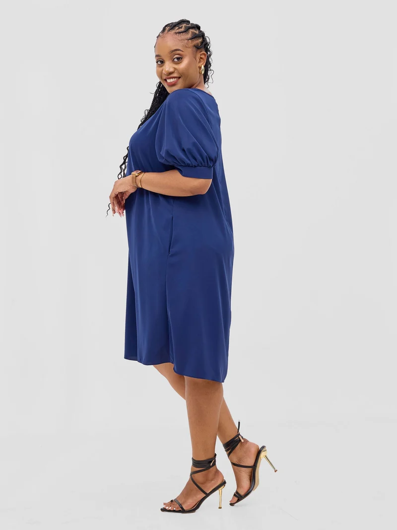 Vivo Wingu Puff Sleeve Knee Length Dress - Light Navy