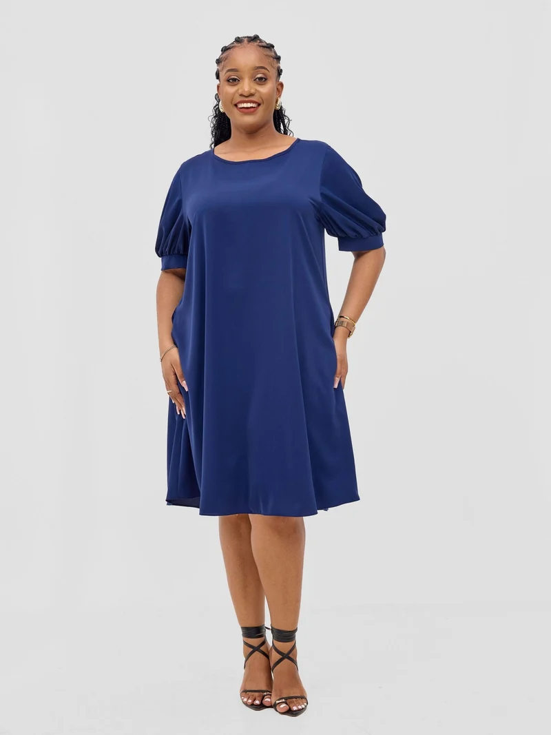 Vivo Wingu Puff Sleeve Knee Length Dress - Light Navy