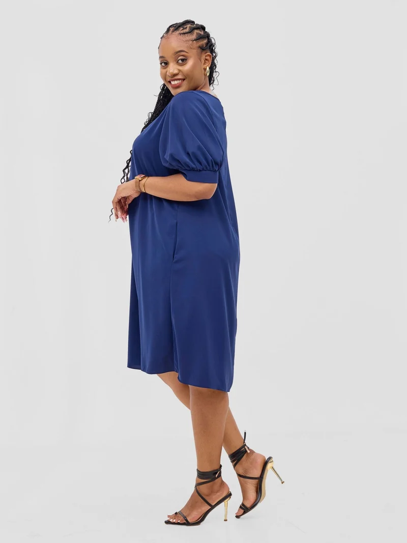 Vivo Wingu Puff Sleeve Knee Length Dress - Light Navy