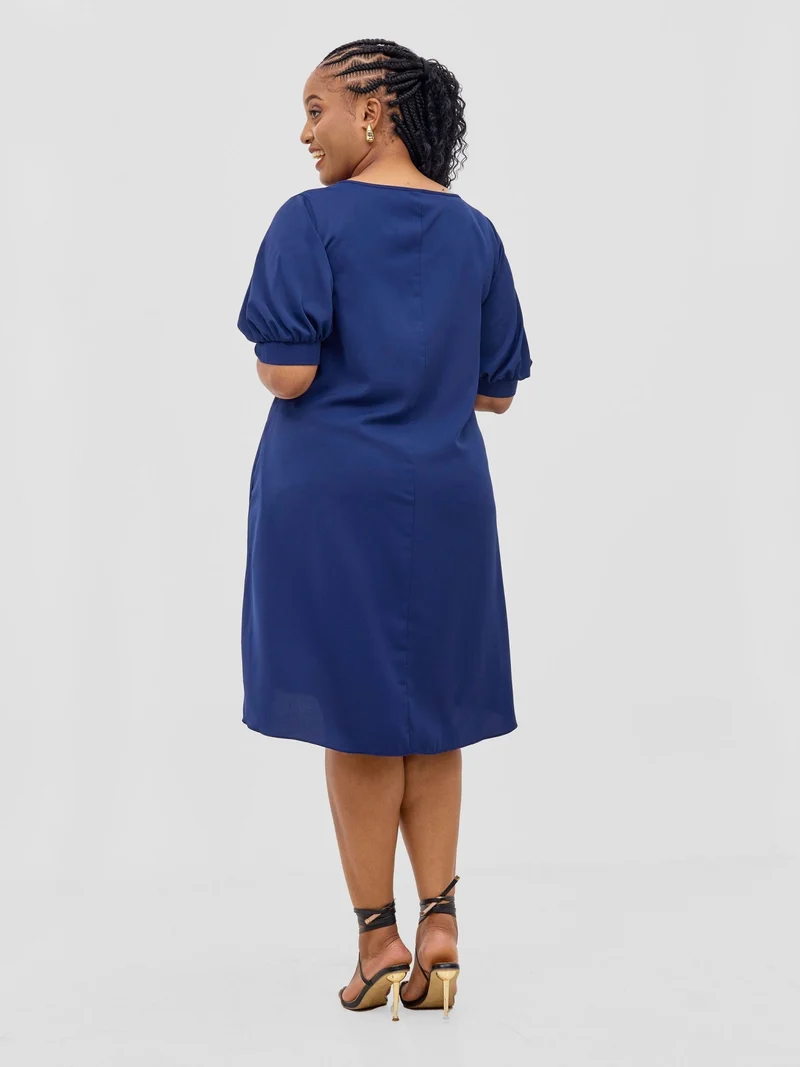 Vivo Wingu Puff Sleeve Knee Length Dress - Light Navy