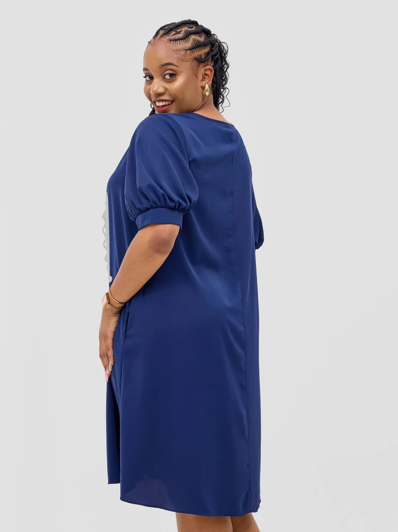 Vivo Wingu Puff Sleeve Knee Length Dress - Light Navy