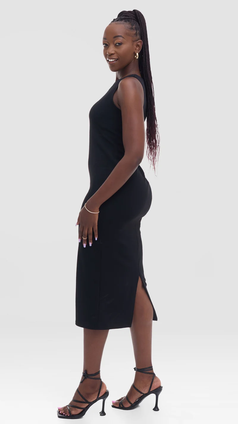 Vivo Midi Bodycon in Stretch Rib - Black