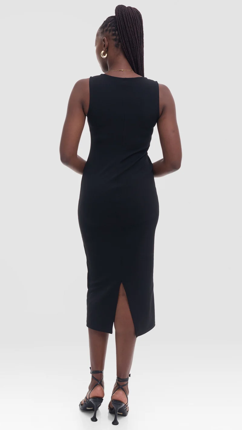 Vivo Midi Bodycon in Stretch Rib - Black