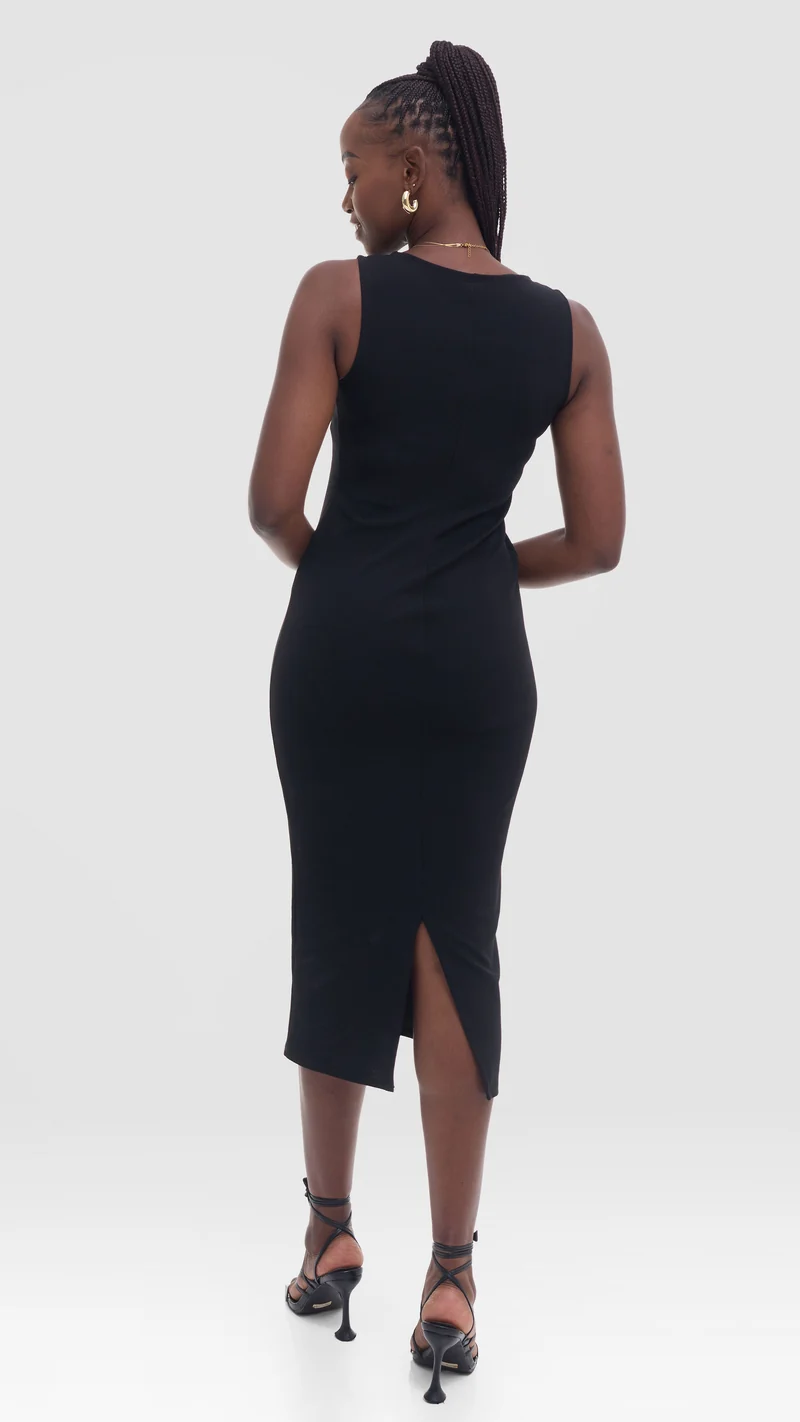 Vivo Midi Bodycon in Stretch Rib - Black