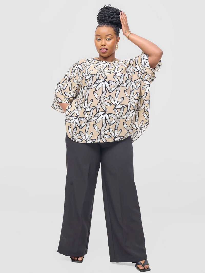 Vivo Sakari Circular Loose Top - Taupe / Grey Print