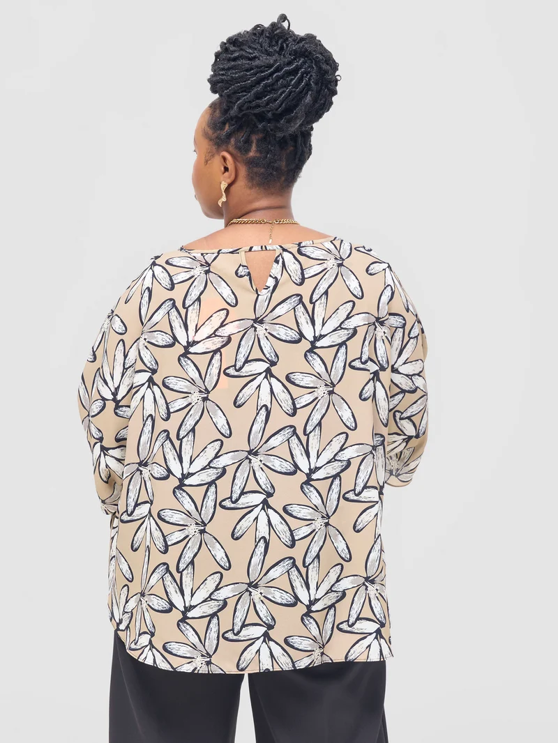 Vivo Sakari Circular Loose Top - Taupe / Grey Print