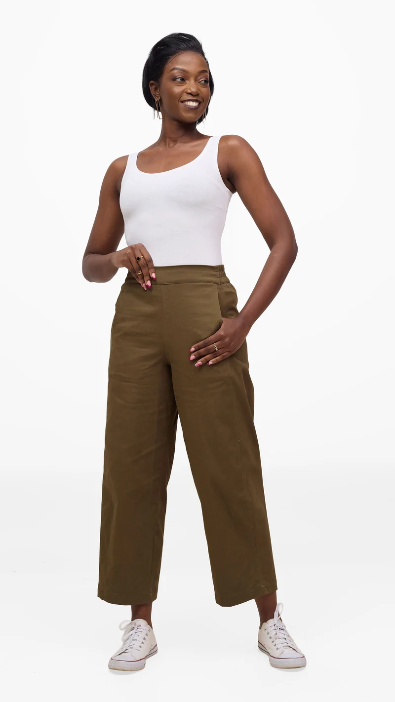 Vivo Lulu Cotton Barrel Pants - Khaki Green