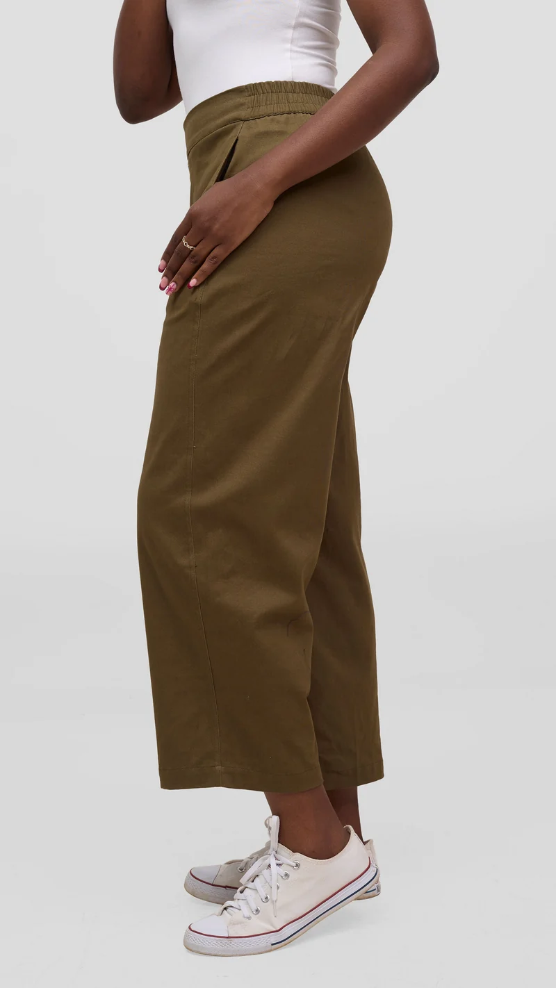 Vivo Lulu Cotton Barrel Pants - Khaki Green
