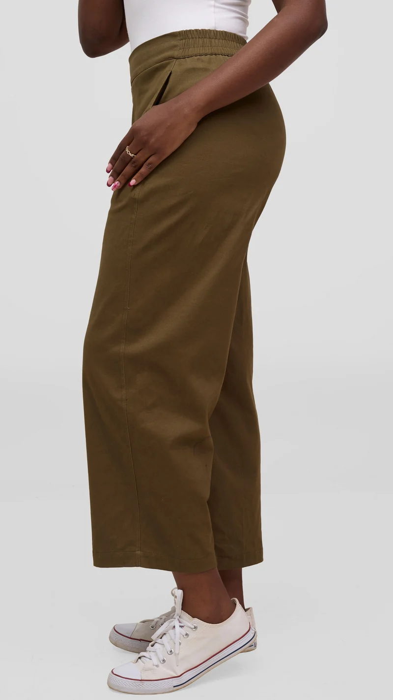 Vivo Lulu Cotton Barrel Pants - Khaki Green