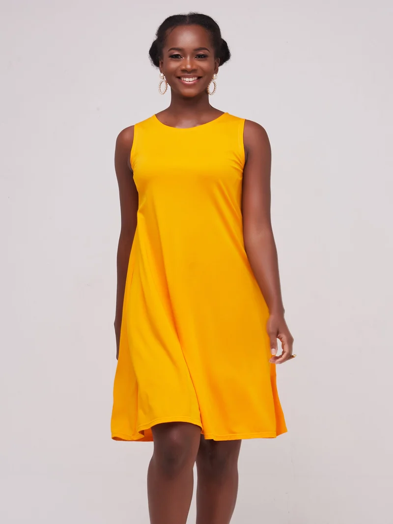 Vivo Basic Sleeveless Kena Tent Dress In Ponte - Mustard