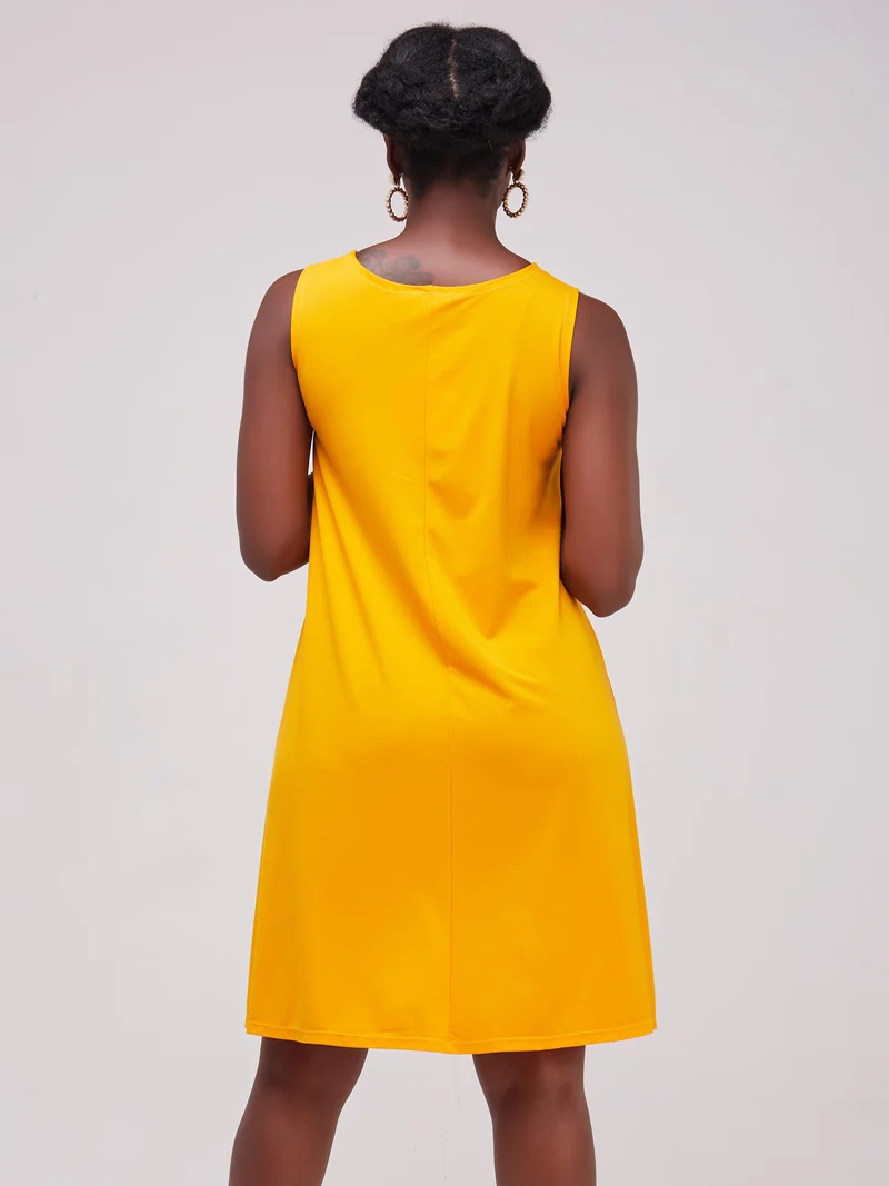 Vivo Basic Sleeveless Kena Tent Dress In Ponte - Mustard