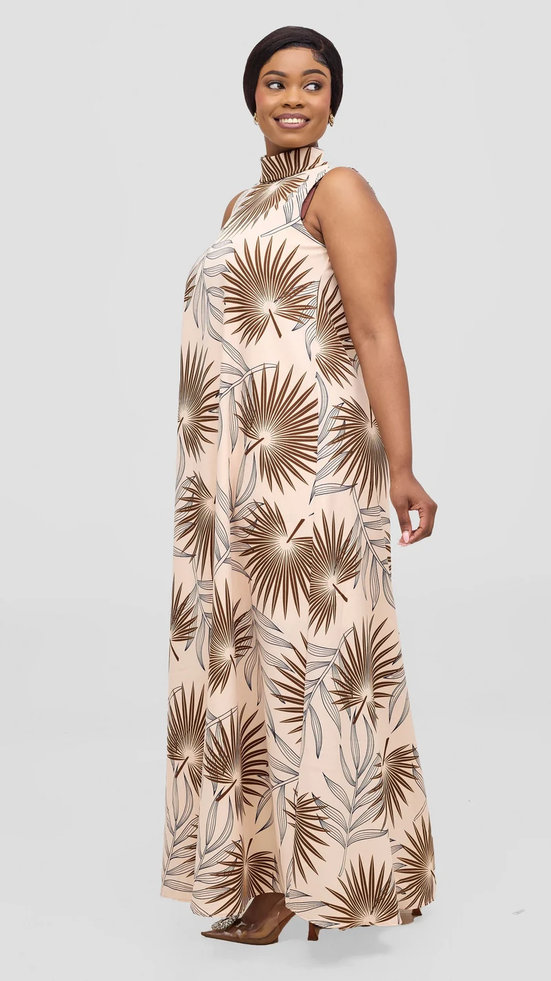 Vivo Bissa Reversible Maxi Dress - Light Beige / Brown Print