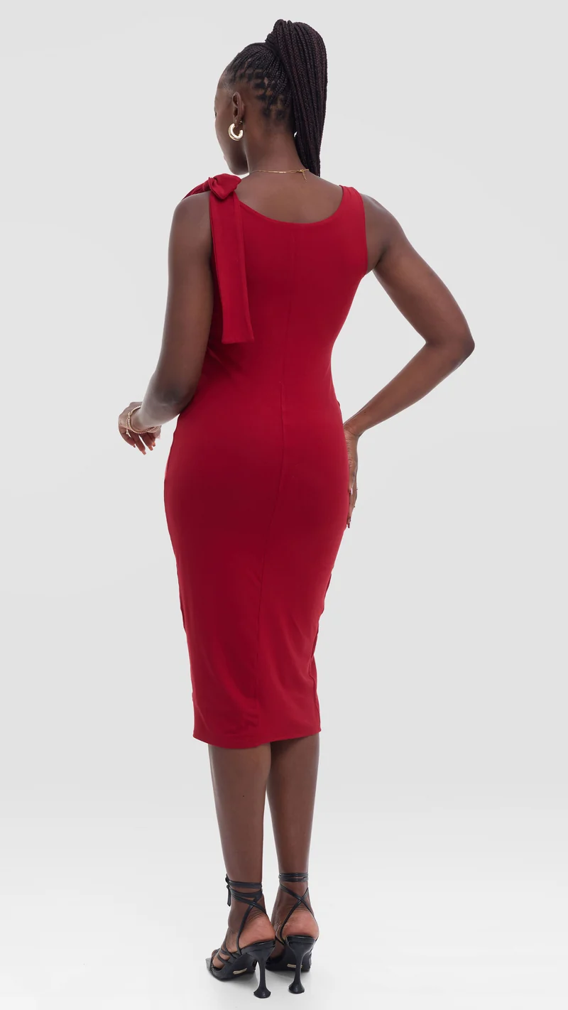 Vivo Studio Double Layered Tie Bodycon in Jersey - Dark Red