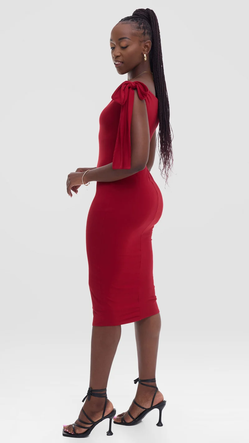 Vivo Studio Double Layered Tie Bodycon in Jersey - Dark Red