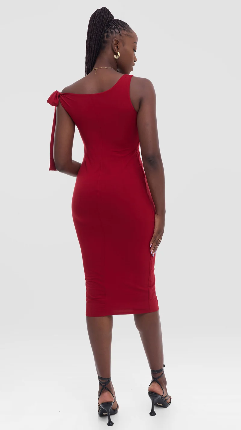 Vivo Studio Double Layered Tie Bodycon in Jersey - Dark Red