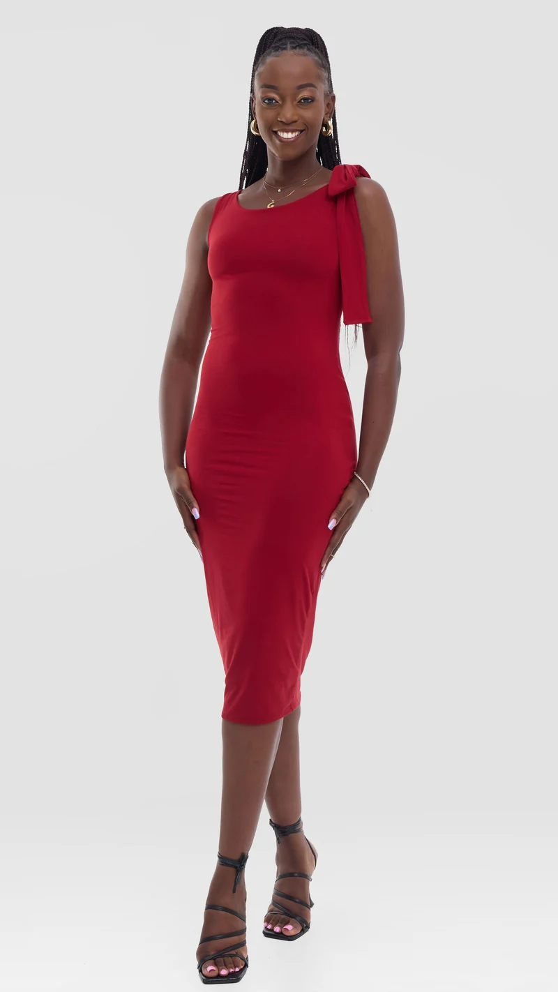 Vivo Studio Double Layered Tie Bodycon in Jersey - Dark Red