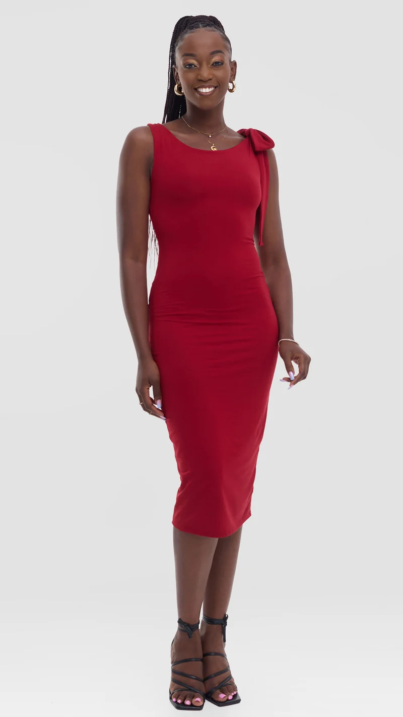 Vivo Studio Double Layered Tie Bodycon in Jersey - Dark Red