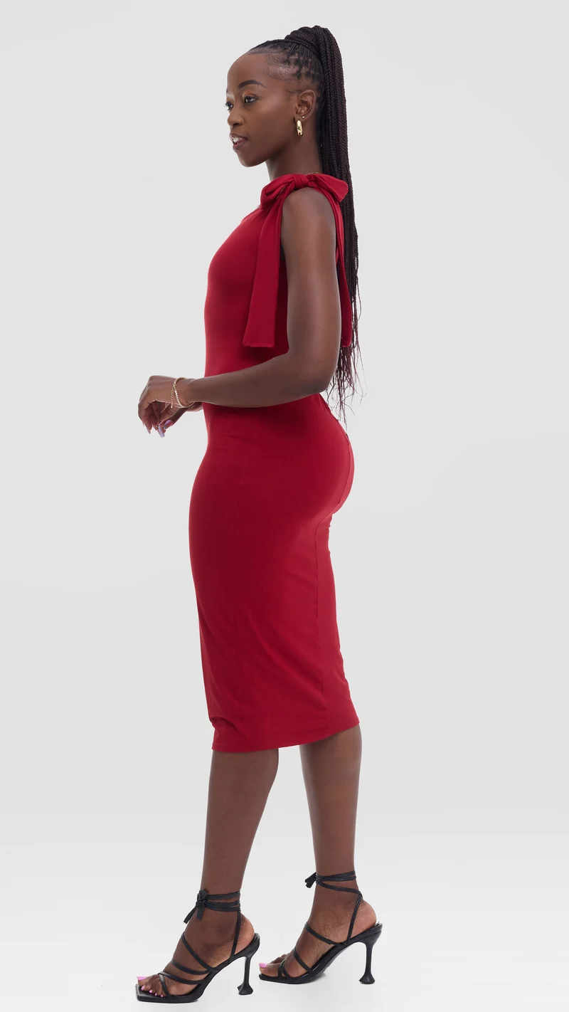 Vivo Studio Double Layered Tie Bodycon in Jersey - Dark Red