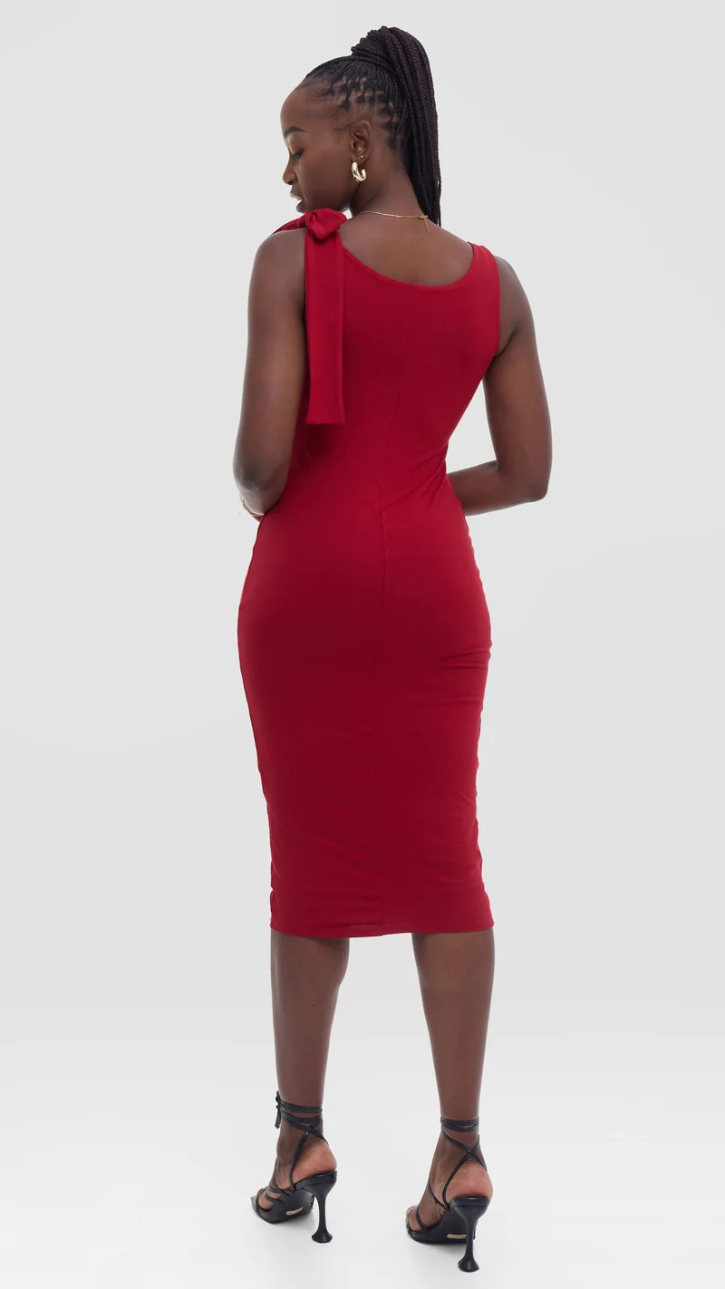 Vivo Studio Double Layered Tie Bodycon in Jersey - Dark Red