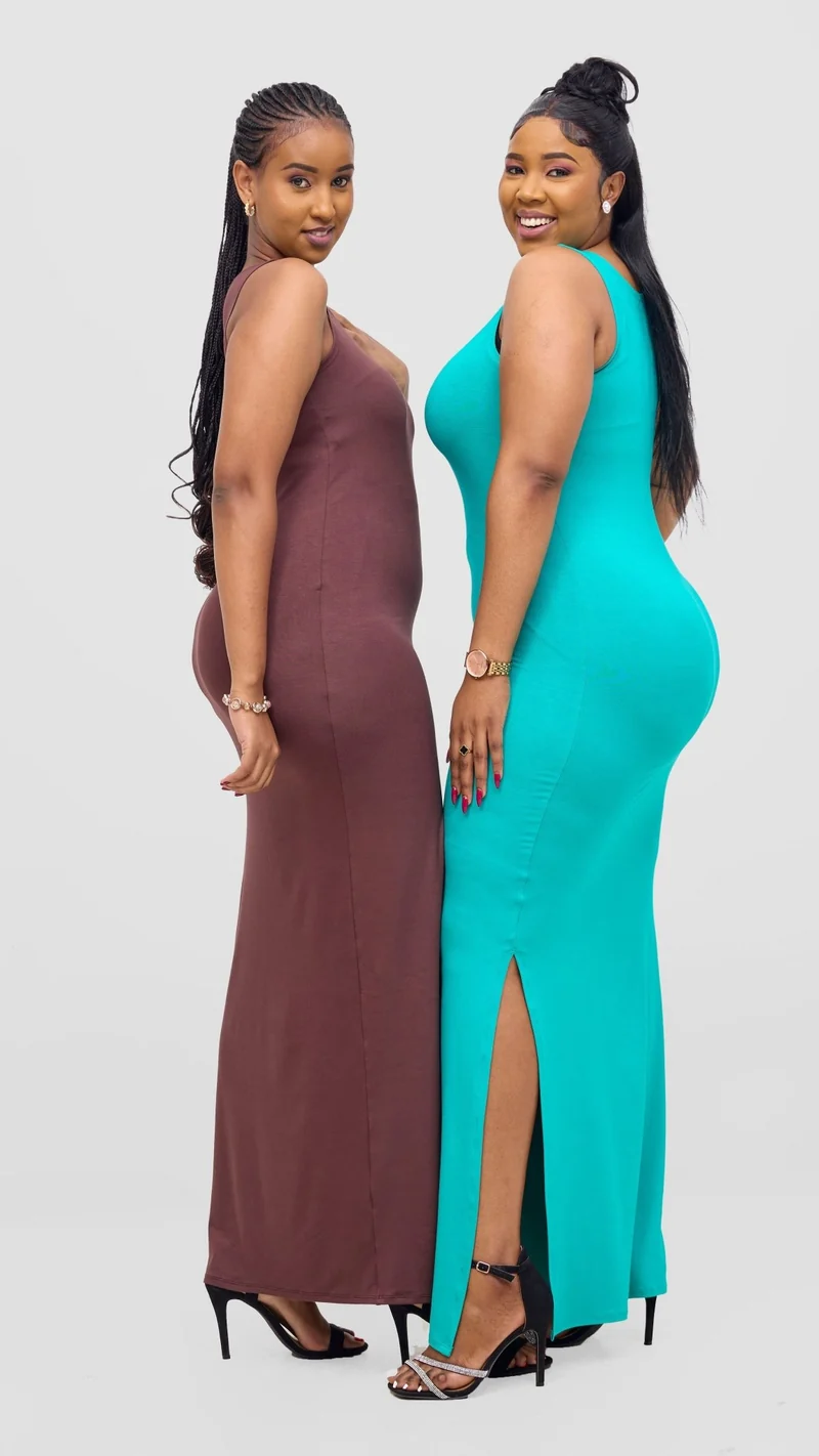 Vivo Ari Sleeveless Straight Maxi Slit Dress - Sea Green