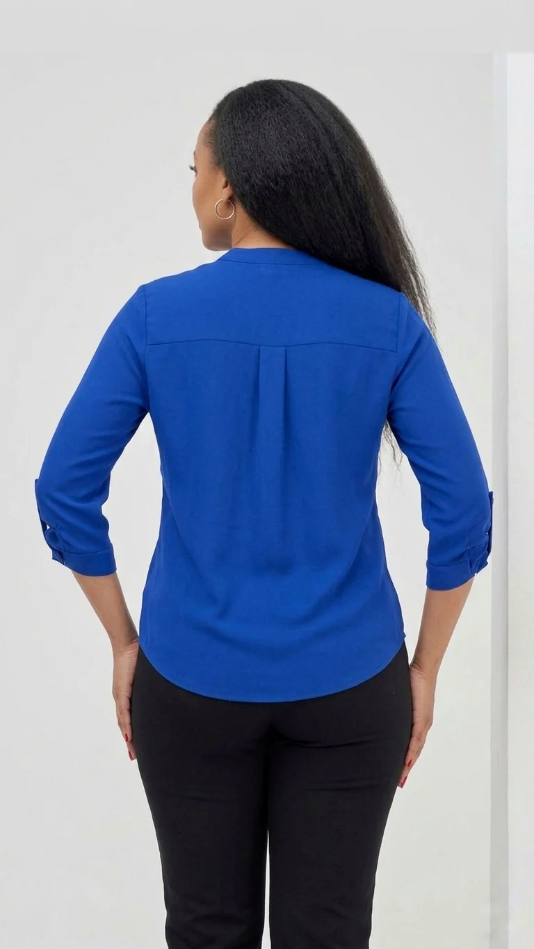 The Fashion Frenzy Royal Blue Notch Neck Blouse