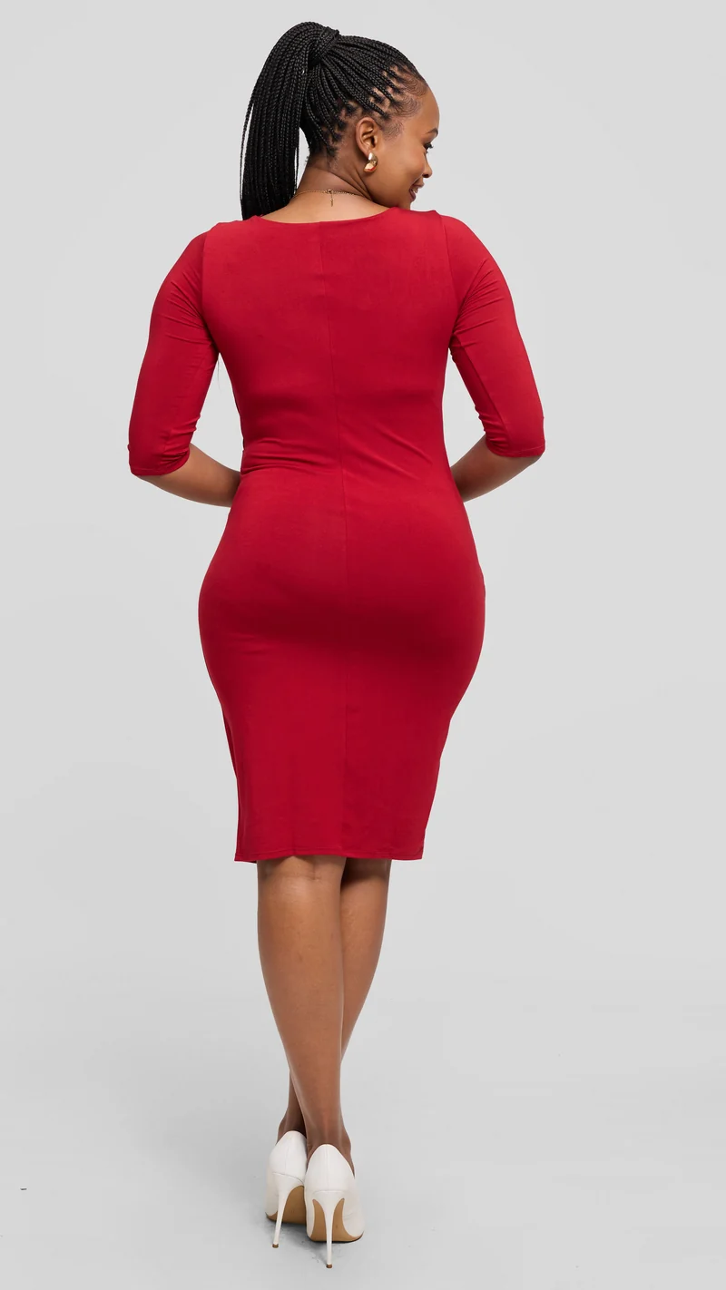 Vivo Everyday Side Twist Bodycon in Jersey - Dark Red