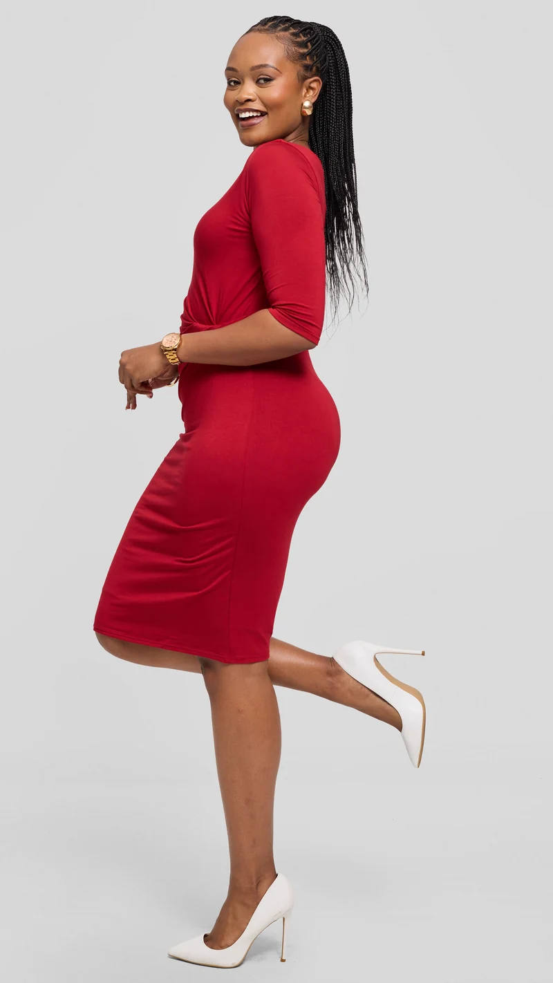 Vivo Everyday Side Twist Bodycon in Jersey - Dark Red