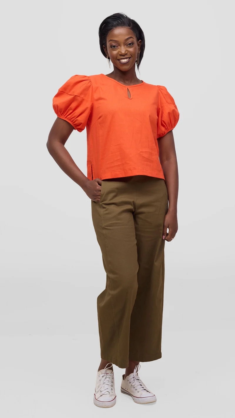 Vivo Lulu Bubble Sleeve Top - Orange