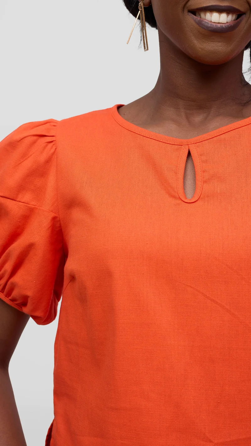 Vivo Lulu Bubble Sleeve Top - Orange