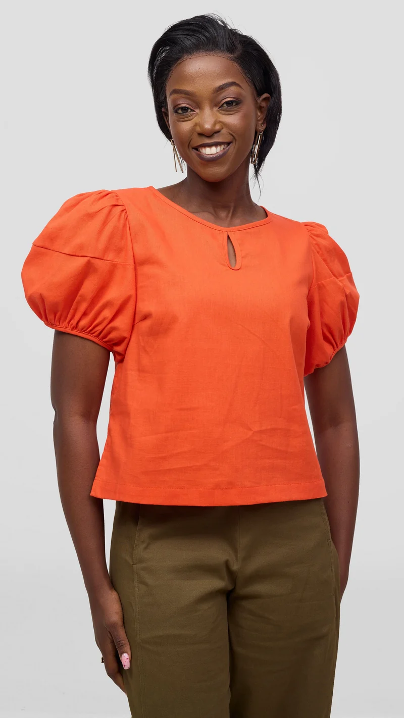 Vivo Lulu Bubble Sleeve Top - Orange