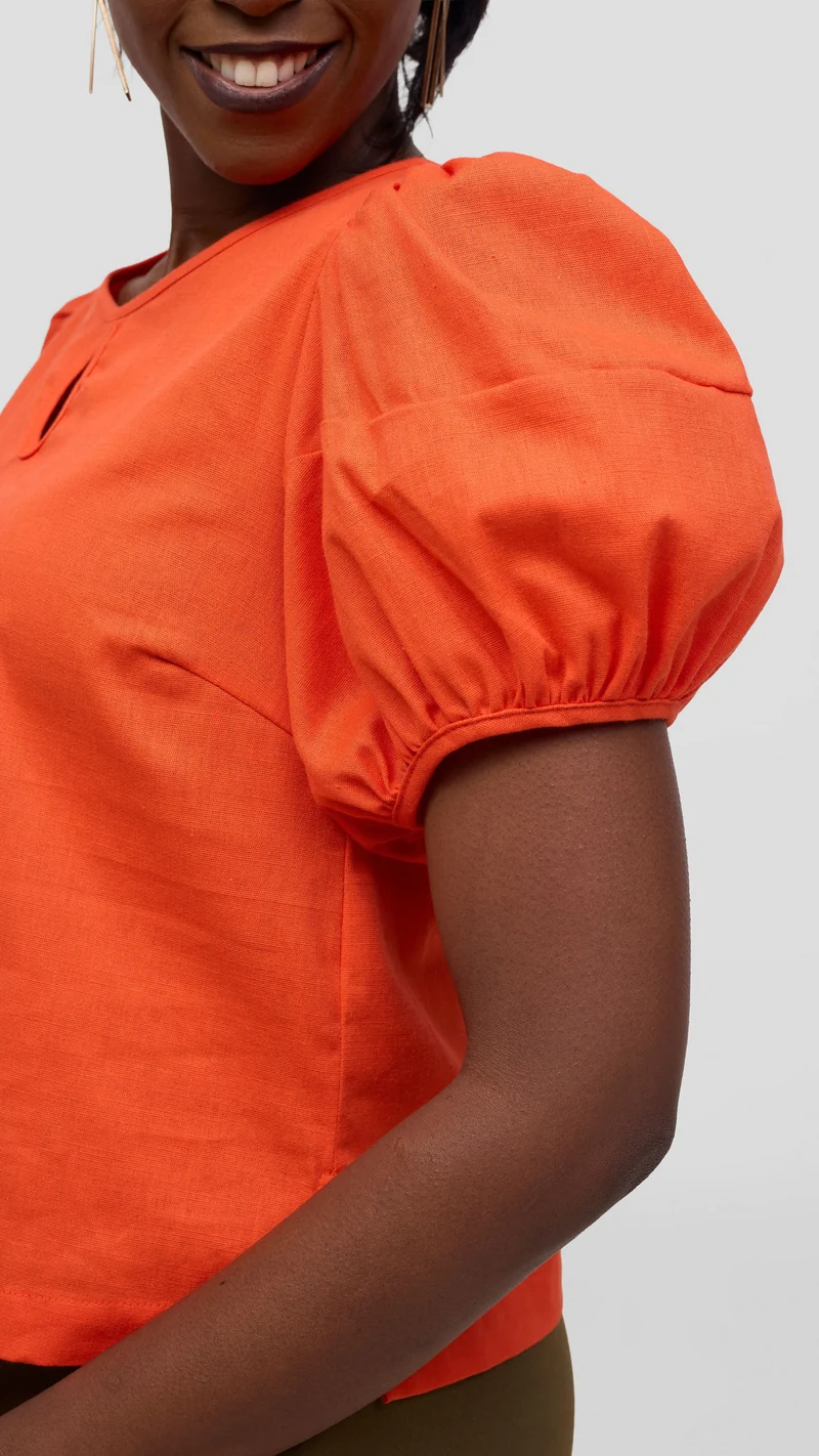 Vivo Lulu Bubble Sleeve Top - Orange