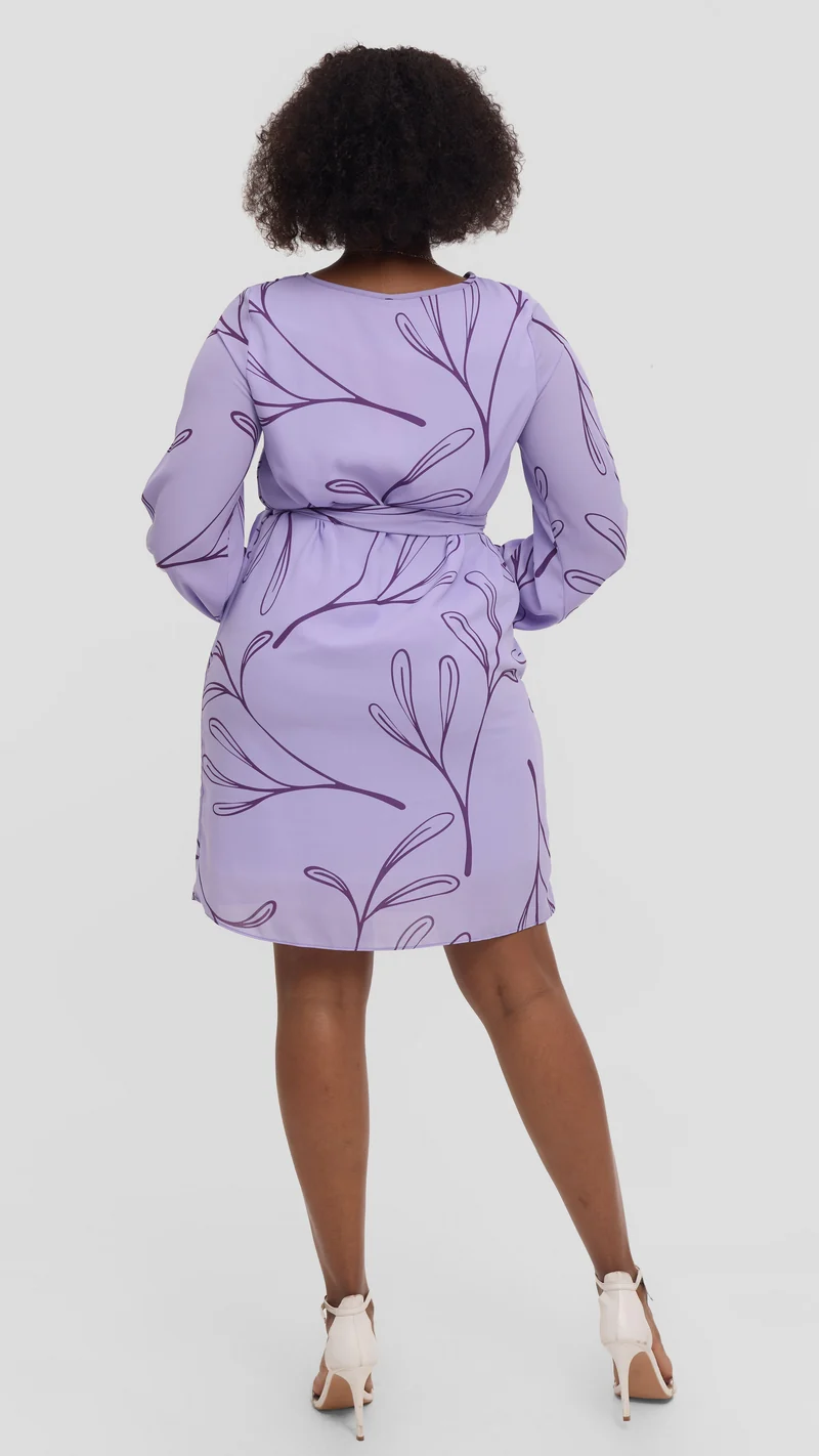Vivo Zawadi Shift Dress in Chiffon - Lilac / Purple Print