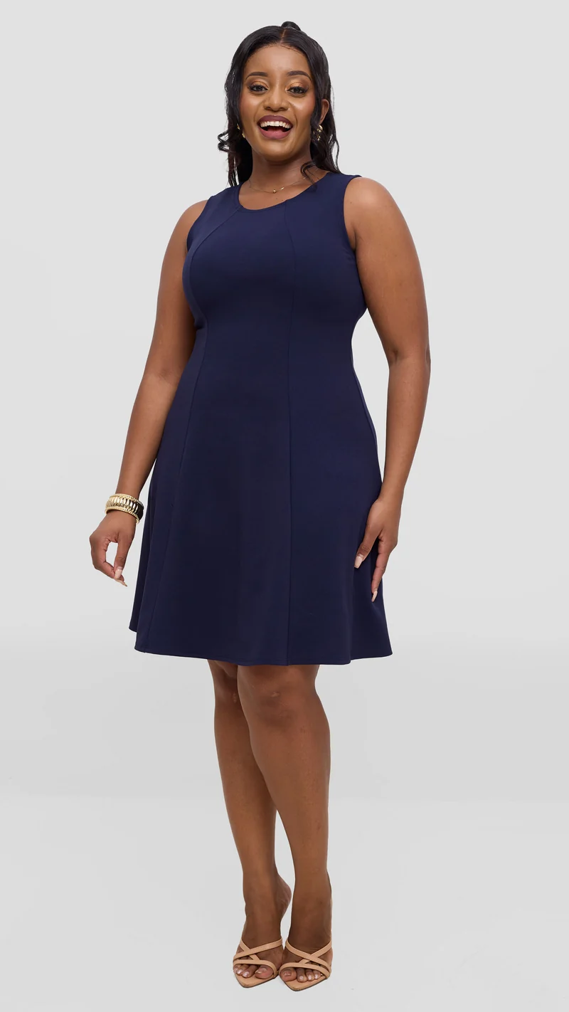 Vivo Studio Panelled Mini Dress in Ponte - Navy