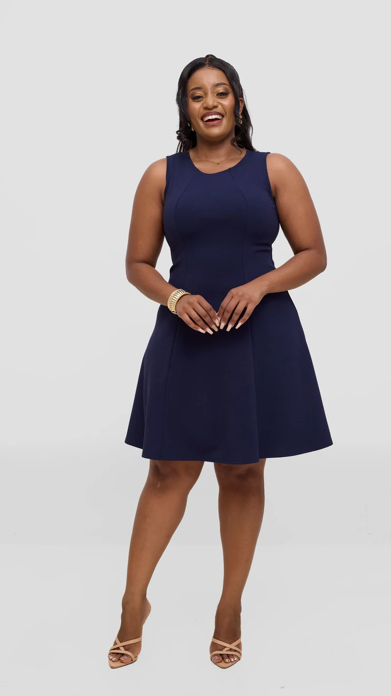 Vivo Studio Panelled Mini Dress in Ponte - Navy