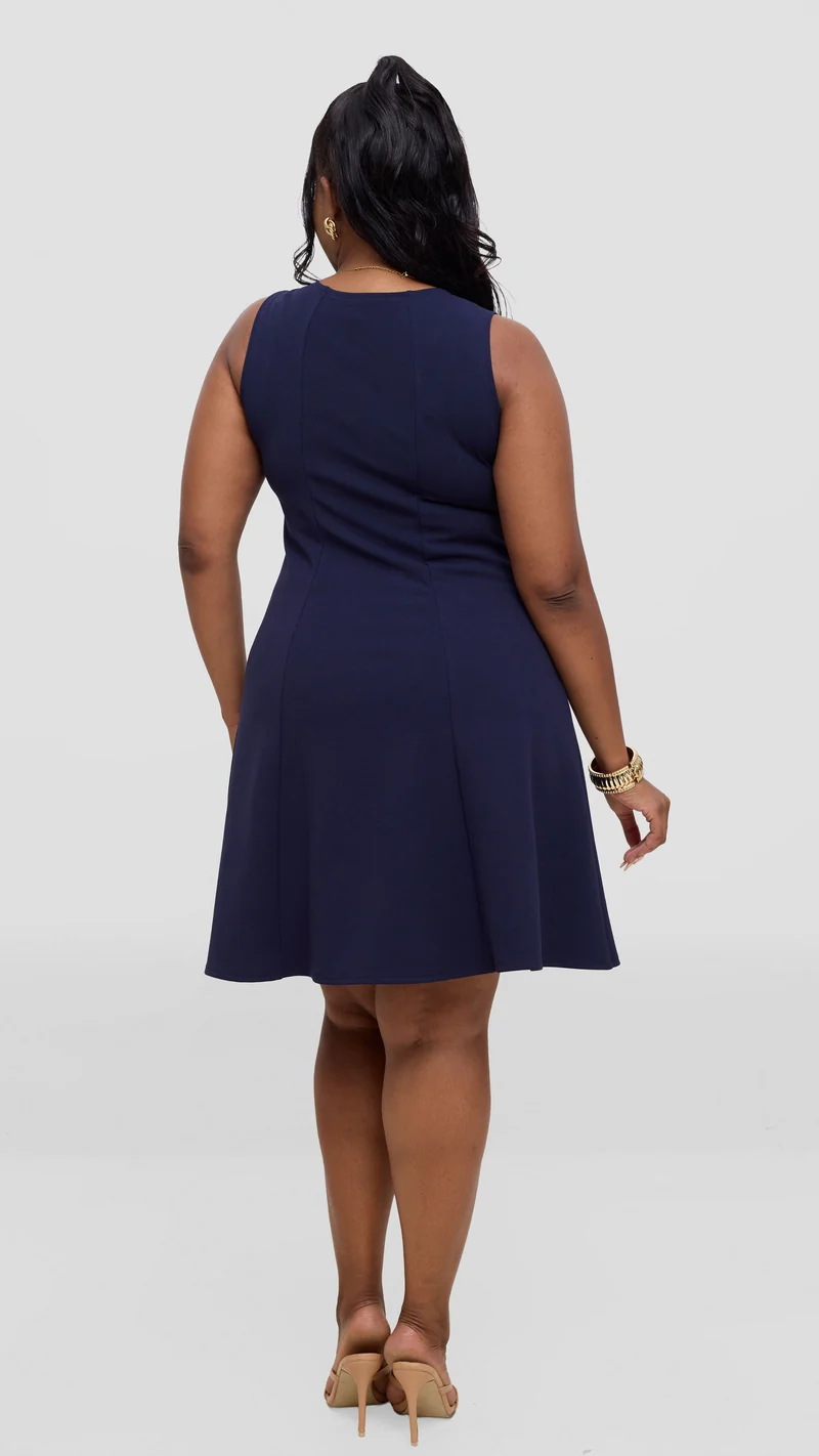 Vivo Studio Panelled Mini Dress in Ponte - Navy