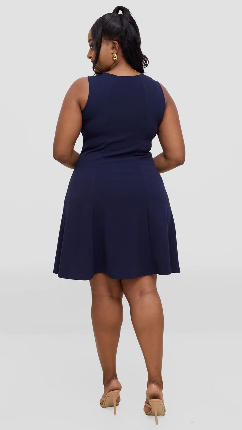 Vivo Studio Panelled Mini Dress in Ponte - Navy