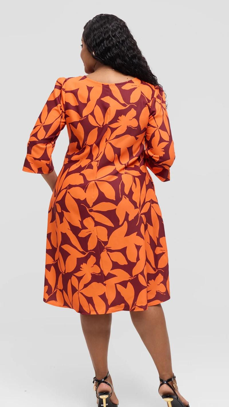 Jolly Fancy Wear Zari Shift Dress - Orange / Brown